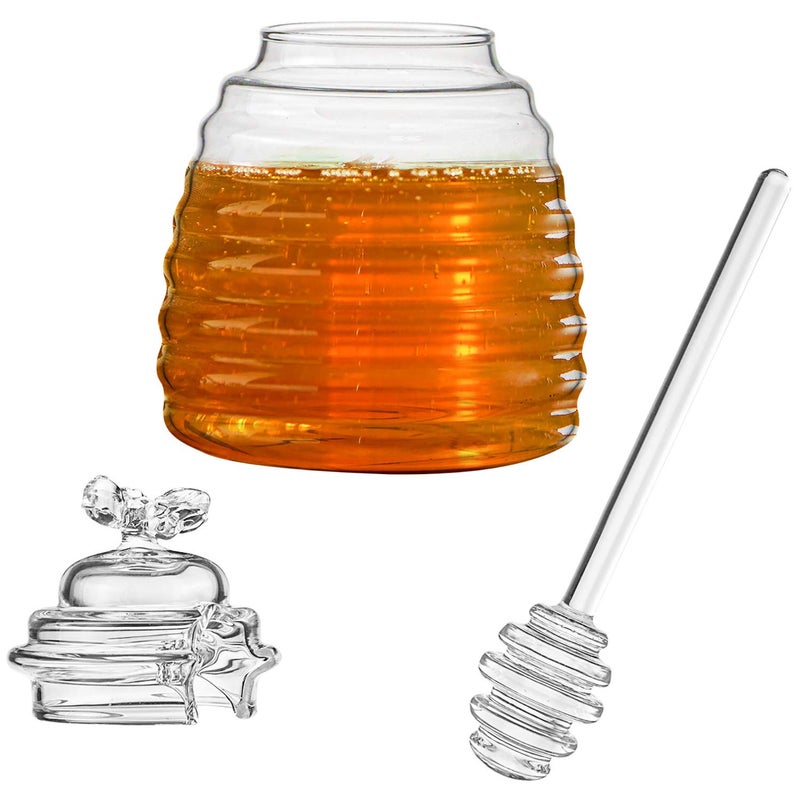 Hedume Honey Jar with Dipper and Lid, Honey Bee Pot, 17oz Glass Beehive Honey Pot for Home Kitchen - Image 2